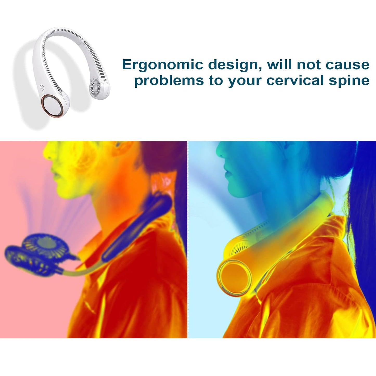 New Portable Neck Fan for Men and Women Bladeless Hands-Free Personal Fan with 3 Speed Modes 2000mAh Rechargeable Battery Twistable
