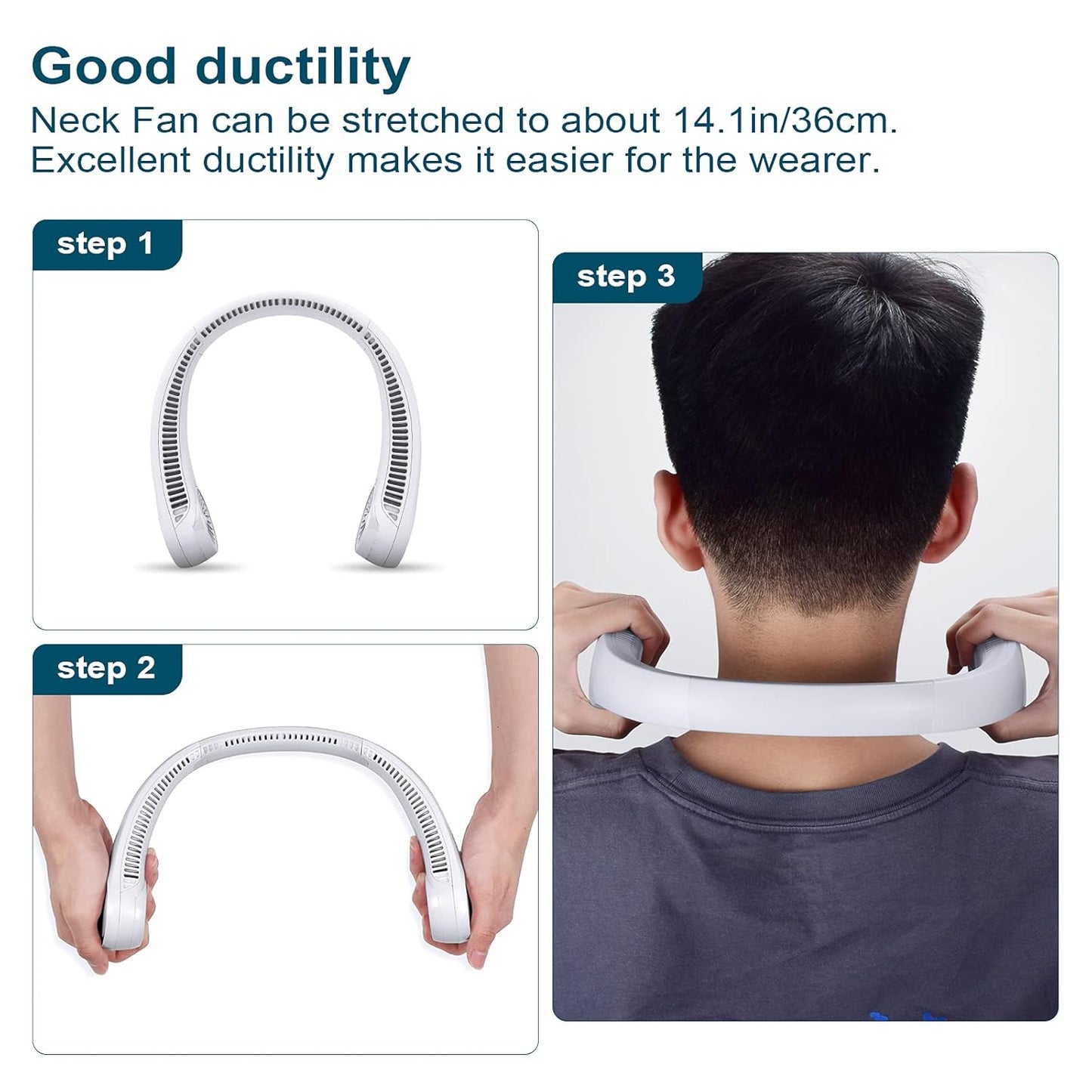 New Portable Neck Fan for Men and Women Bladeless Hands-Free Personal Fan with 3 Speed Modes 2000mAh Rechargeable Battery Twistable