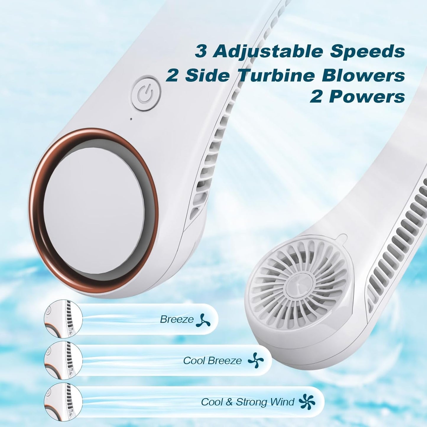 New Portable Neck Fan for Men and Women Bladeless Hands-Free Personal Fan with 3 Speed Modes 2000mAh Rechargeable Battery Twistable