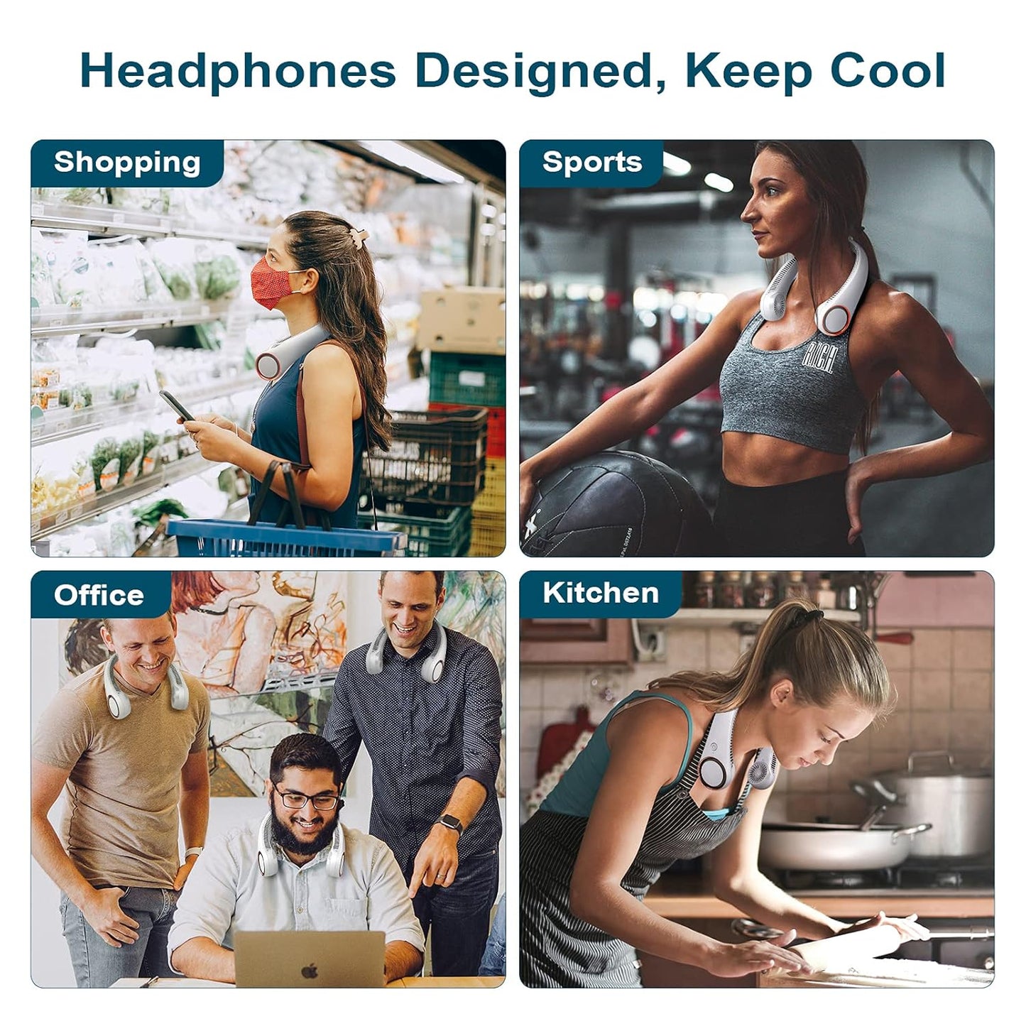 New Portable Neck Fan for Men and Women Bladeless Hands-Free Personal Fan with 3 Speed Modes 2000mAh Rechargeable Battery Twistable